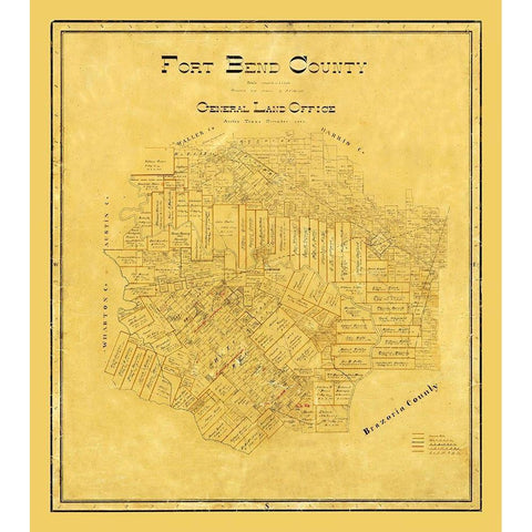 Fort Bend County Texas - 1892 Gold Ornate Wood Framed Art Print with Double Matting by Unknown