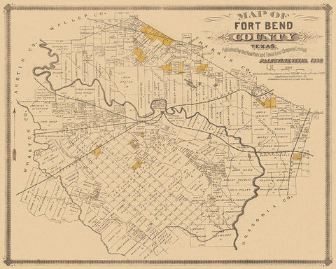 Fort Bend Texas Landowner - Land Office 1882 Black Ornate Wood Framed Art Print with Double Matting by Land Office