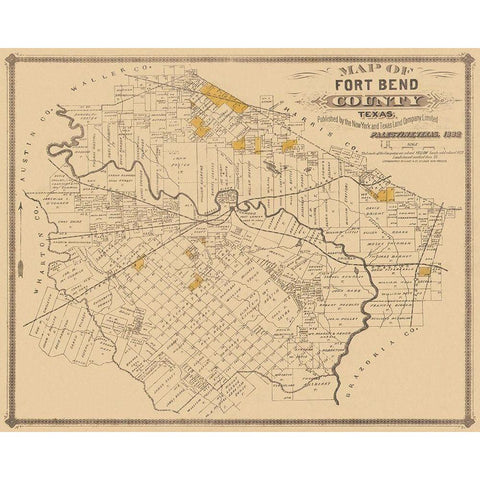 Fort Bend Texas Landowner - Land Office 1882 White Modern Wood Framed Art Print by Land Office