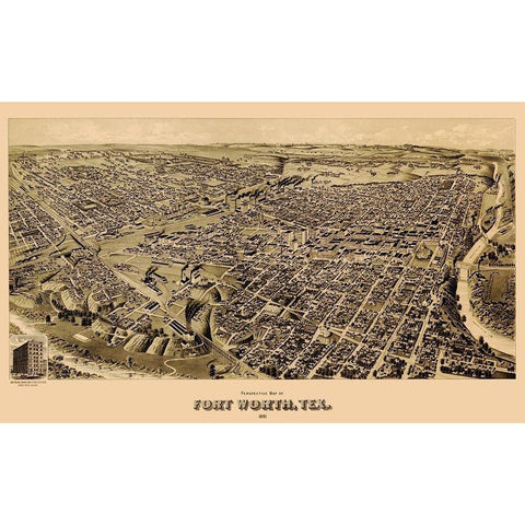 Fort Worth Texas - Wellge 1891 Black Modern Wood Framed Art Print by Wellge