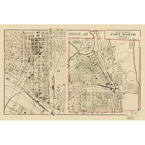 Ft. Worth Texas Landowner - Gray 1885 Gold Ornate Wood Framed Art Print with Double Matting by Gray