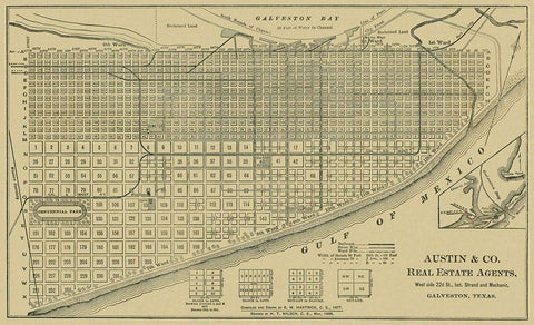 Galveston Texas - Austin 1891 Black Ornate Wood Framed Art Print with Double Matting by Austin