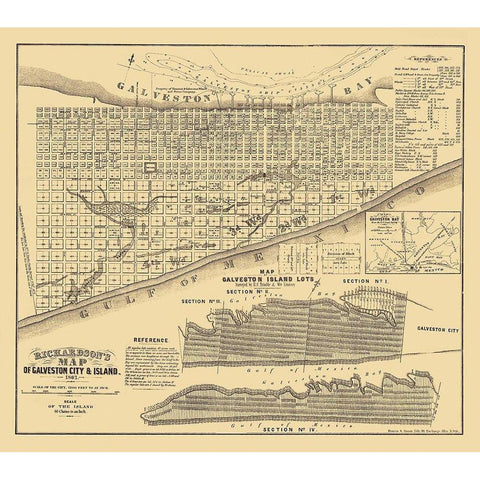 Galveston Texas - Trimble 1867 Gold Ornate Wood Framed Art Print with Double Matting by Trimble