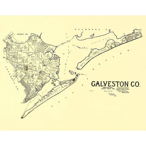 Galveston Texas Landowner - Land Office 1892 Gold Ornate Wood Framed Art Print with Double Matting by Land Office