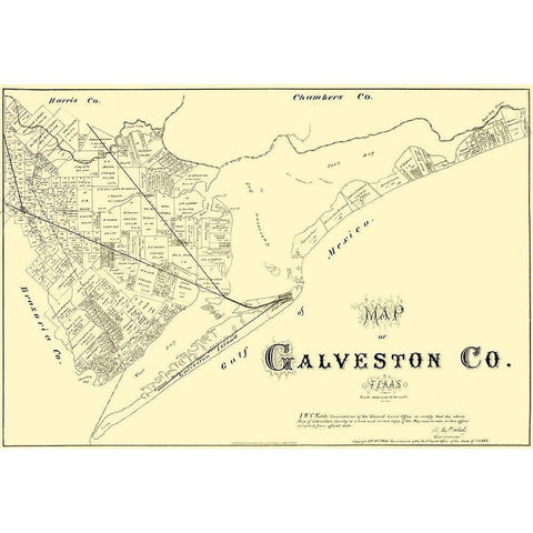 Galveston Texas - Land Office 1879 Gold Ornate Wood Framed Art Print with Double Matting by Land Office
