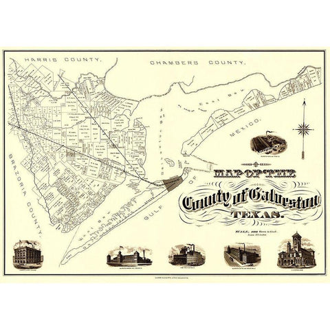 Galveston Texas - Clarke 1902 White Modern Wood Framed Art Print by Clarke