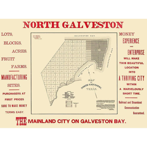 North Galveston Texas Plat - City Of Galveston Black Modern Wood Framed Art Print with Double Matting by City Of Galveston