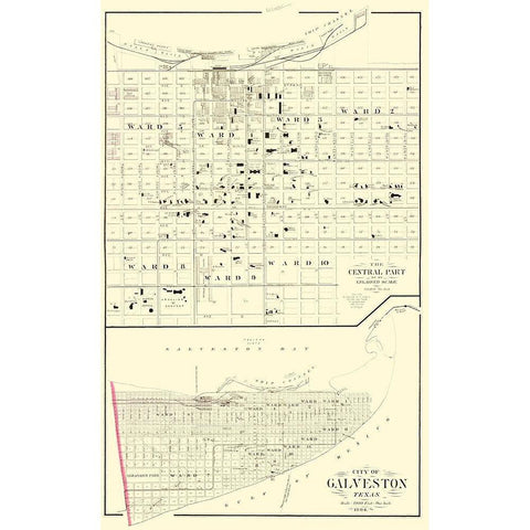 Galveston Texas - Gray 1884 Gold Ornate Wood Framed Art Print with Double Matting by Gray