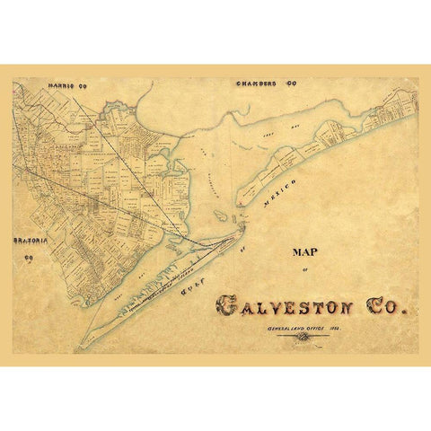 Galveston County Texas - 1897 Gold Ornate Wood Framed Art Print with Double Matting by Unknown
