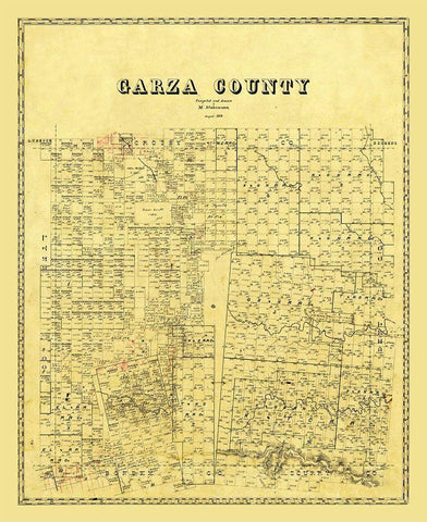 Garza County Texas - Stakemann 1879 Black Ornate Wood Framed Art Print with Double Matting by Stakemann