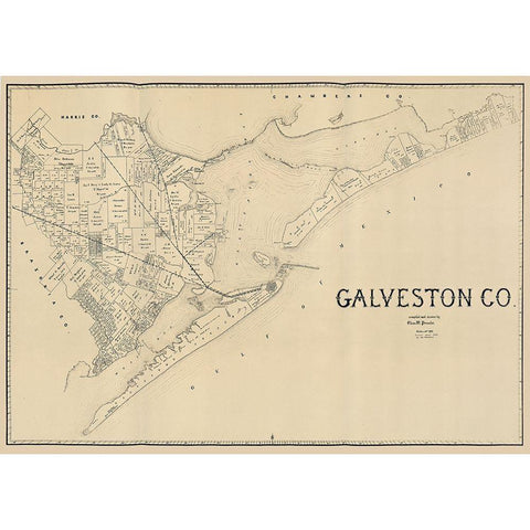 Galveston County Texas - Pressler 1891 Gold Ornate Wood Framed Art Print with Double Matting by Pressler