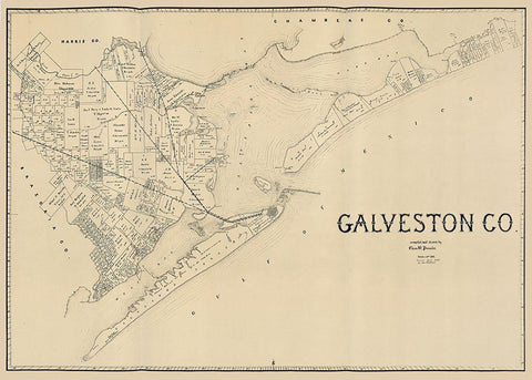 Galveston County Texas - Pressler 1891 Black Ornate Wood Framed Art Print with Double Matting by Pressler