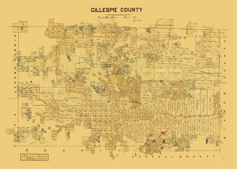 Gillespie County Texas -1873 Black Ornate Wood Framed Art Print with Double Matting by Unknown