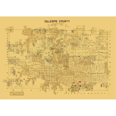 Gillespie County Texas -1873 Gold Ornate Wood Framed Art Print with Double Matting by Unknown