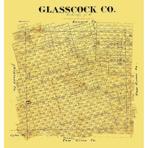 Glasscock County Texas - 1887 Gold Ornate Wood Framed Art Print with Double Matting by Unknown