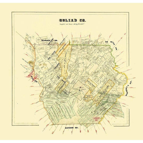 Goliad County Texas - Arlitt 1871 Gold Ornate Wood Framed Art Print with Double Matting by Arlitt
