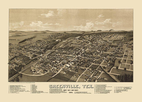 Greenville Texas - Norris 1886 Black Ornate Wood Framed Art Print with Double Matting by Norris