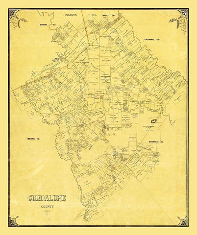 Guadalupe County Texas - 1854 White Modern Wood Framed Art Print with Double Matting by Unknown