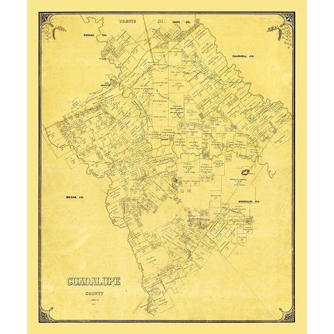 Guadalupe County Texas - 1854 White Modern Wood Framed Art Print by Unknown