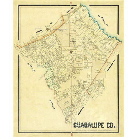 Guadalupe County Texas - Arlitt 1869 Gold Ornate Wood Framed Art Print with Double Matting by Arlitt