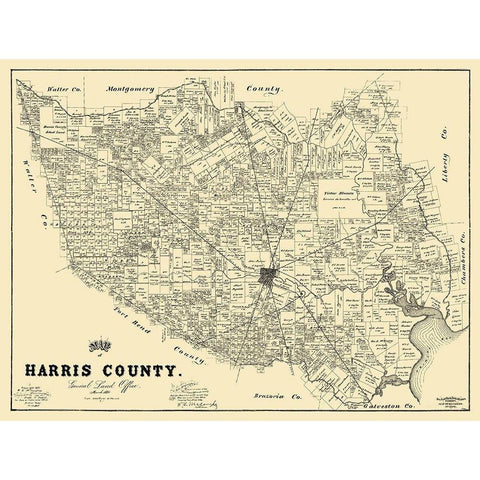 Harris Texas Landowner - Land Office 1893 Gold Ornate Wood Framed Art Print with Double Matting by Land Office