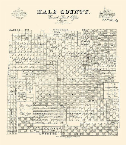 Hale County Texas - McGaughey 1892 Black Ornate Wood Framed Art Print with Double Matting by McGaughey
