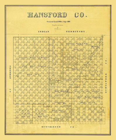 Hansford County Texas - Beaumont 1889 Black Ornate Wood Framed Art Print with Double Matting by Beaumont
