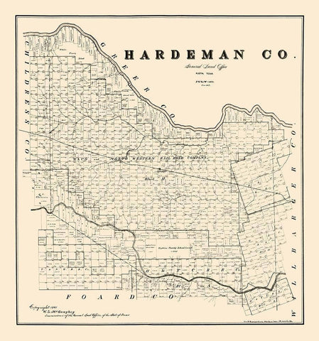 Hardeman County Texas - McGaughey 1891 Black Ornate Wood Framed Art Print with Double Matting by McGaughey