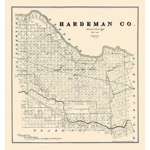 Hardeman County Texas - McGaughey 1891 Black Modern Wood Framed Art Print with Double Matting by McGaughey