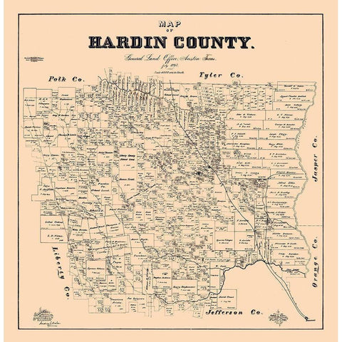 Hardin County Texas - Baker 1895 White Modern Wood Framed Art Print by Baker