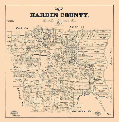 Hardin County Texas - Baker 1895 Black Ornate Wood Framed Art Print with Double Matting by Baker