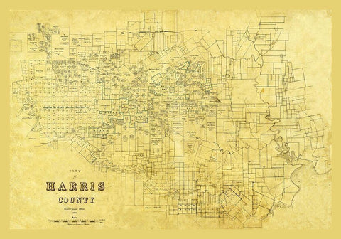 Harris County Texas - 1876 Black Ornate Wood Framed Art Print with Double Matting by Unknown