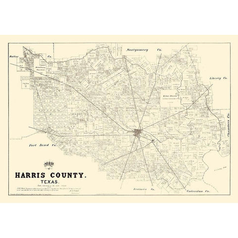 Harris County Texas - Walsh 1879 Black Modern Wood Framed Art Print with Double Matting by Walsh