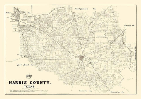 Harris County Texas - Walsh 1879 Black Ornate Wood Framed Art Print with Double Matting by Walsh