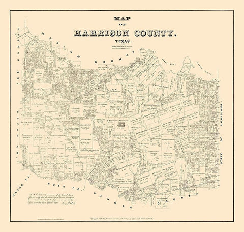 Harrison County Texas - Walsh 1879 Black Ornate Wood Framed Art Print with Double Matting by Walsh