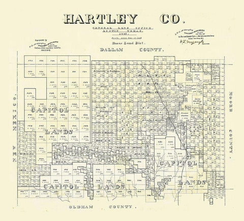 Hartley County Texas - McGaughey 1892 Black Ornate Wood Framed Art Print with Double Matting by McGaughey