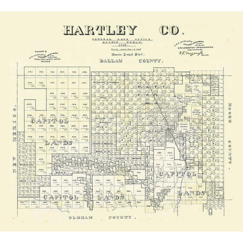 Hartley County Texas - McGaughey 1892 Gold Ornate Wood Framed Art Print with Double Matting by McGaughey