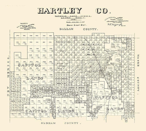 Hartley County Texas - McGaughey 1882 Black Ornate Wood Framed Art Print with Double Matting by McGaughey