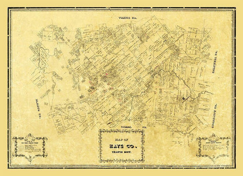Hays County Texas - Arlitt 1861 Black Ornate Wood Framed Art Print with Double Matting by Arlitt