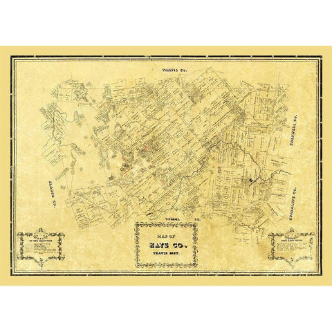 Hays County Texas - Arlitt 1861 Black Modern Wood Framed Art Print by Arlitt