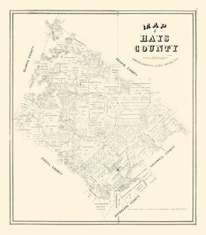 Hays County Texas - Walsh 1880 Black Ornate Wood Framed Art Print with Double Matting by Walsh