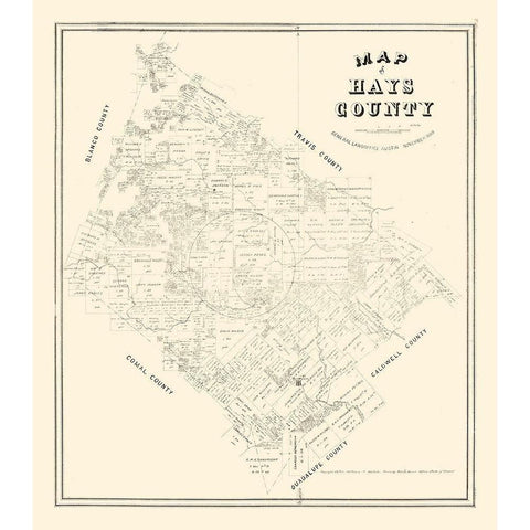Hays County Texas - Walsh 1880 Black Modern Wood Framed Art Print by Walsh