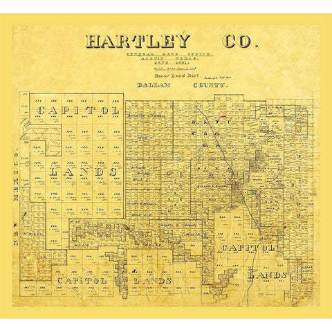 Hartley County Texas -1891 Black Modern Wood Framed Art Print with Double Matting by Unknown