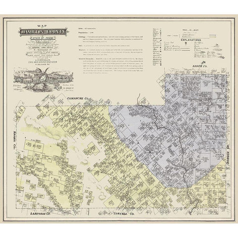 Hamilton County Texas - Roessler 1876 White Modern Wood Framed Art Print by Roessler