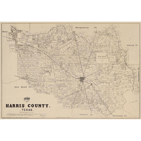 Harris County Texas - Walsh 1879 Black Modern Wood Framed Art Print by Walsh