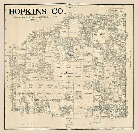 Hopkins County Texas - Thielepape 1885 Black Ornate Wood Framed Art Print with Double Matting by Thielepape