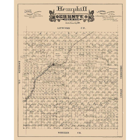 Hemphill County Texas - Hall 1888 White Modern Wood Framed Art Print by Hall