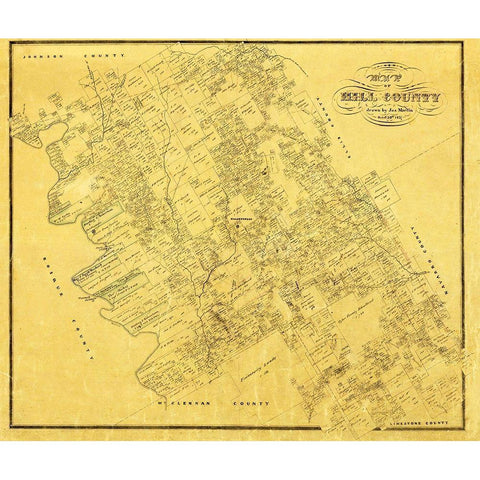 Hill County Texas - Martin 1857 Gold Ornate Wood Framed Art Print with Double Matting by Martin