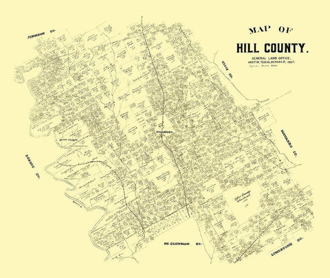 Hill County Texas - 1882 Black Ornate Wood Framed Art Print with Double Matting by Unknown