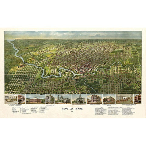 Houston Texas - 1891 Black Modern Wood Framed Art Print by Unknown